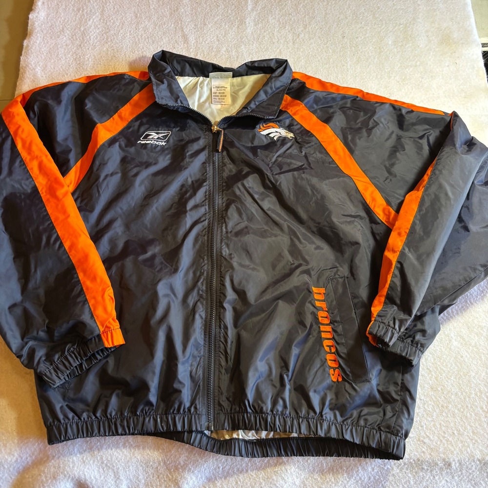 Vintage Reebok Denver Broncos NFL Jacket Mens XL Lightweight‎ Full Zip Blue